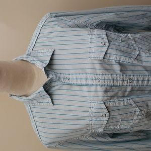 International Concepts Blue and White Stripe Snap Closure Long Sleeve Shirt, Med